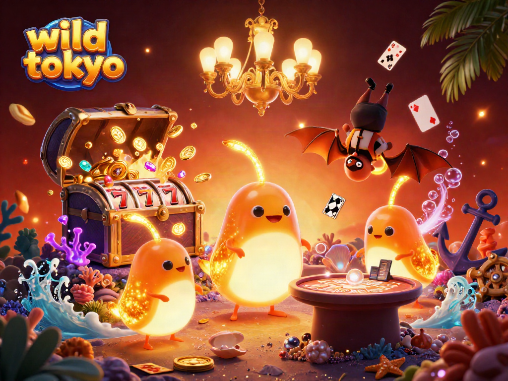 Engage in thrilling slots at wild tokyo, illuminated by glowworms lighting up a vibrant casino.